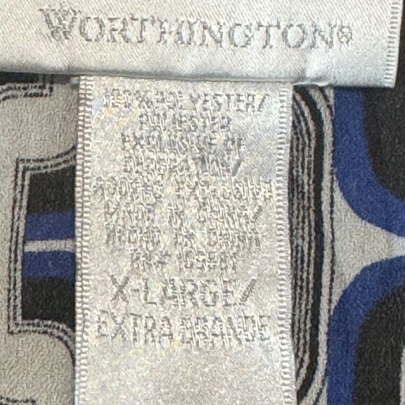 Worthington Blouse Womens XL Blue White Black Accordion Button Front Long Sleeve - Picture 8 of 14